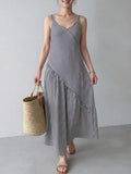 Black and white striped cami maxi dress front view