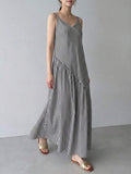 Black and white striped dress side view with swing skirt