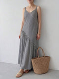 Black and white striped cami maxi dress back view