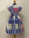 Front view of Stylish Plaid Patchwork Bodycon Dress for Effortless Casual Elegance in Dusty Blue color