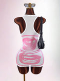 Burgundy bodycon mini dress with black lip graphic rear view