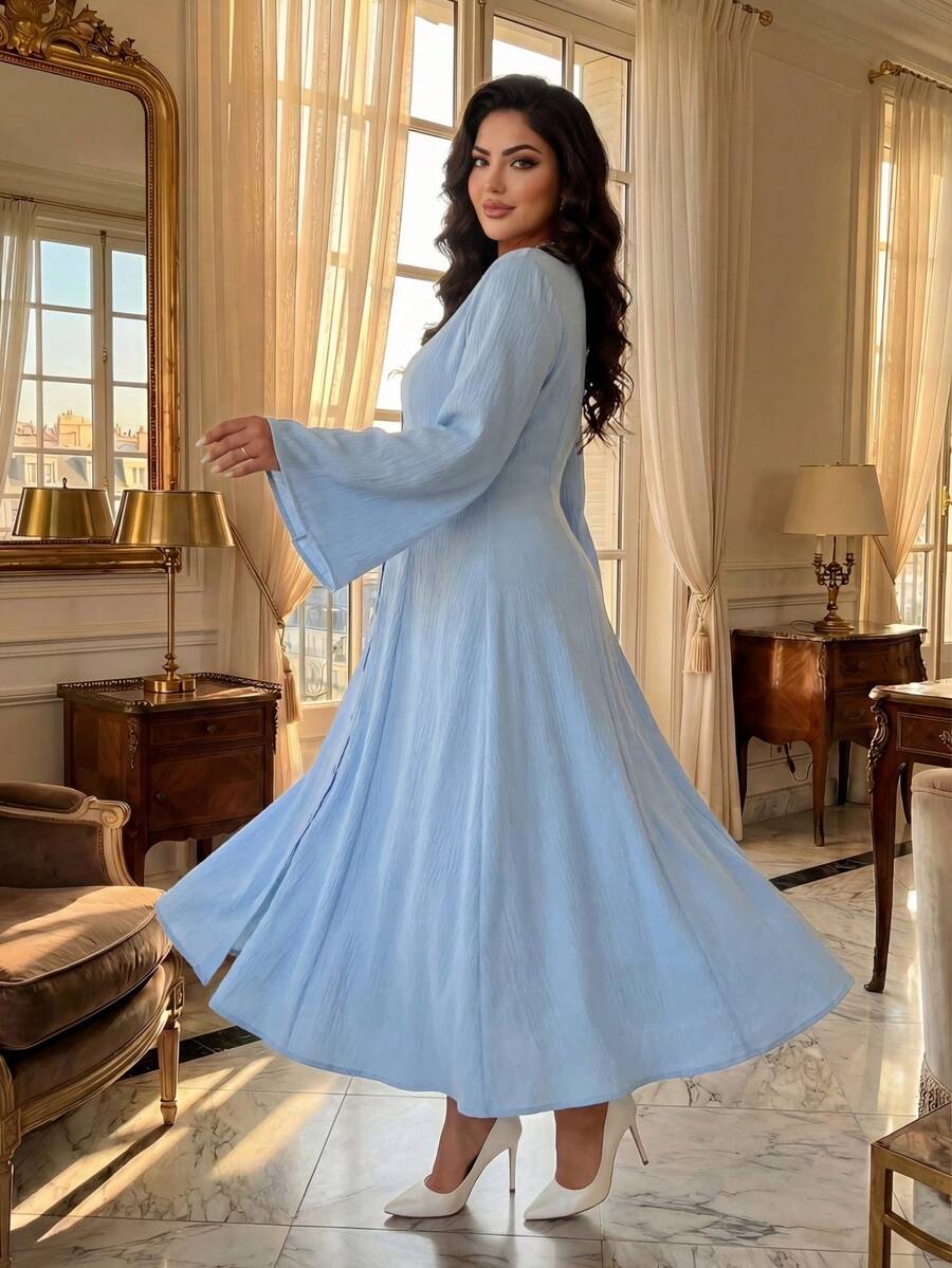 Styled outfit view of Elegant Plus Size Flare Dress for Women - Perfect for Spring, Autumn, Office, and Travel