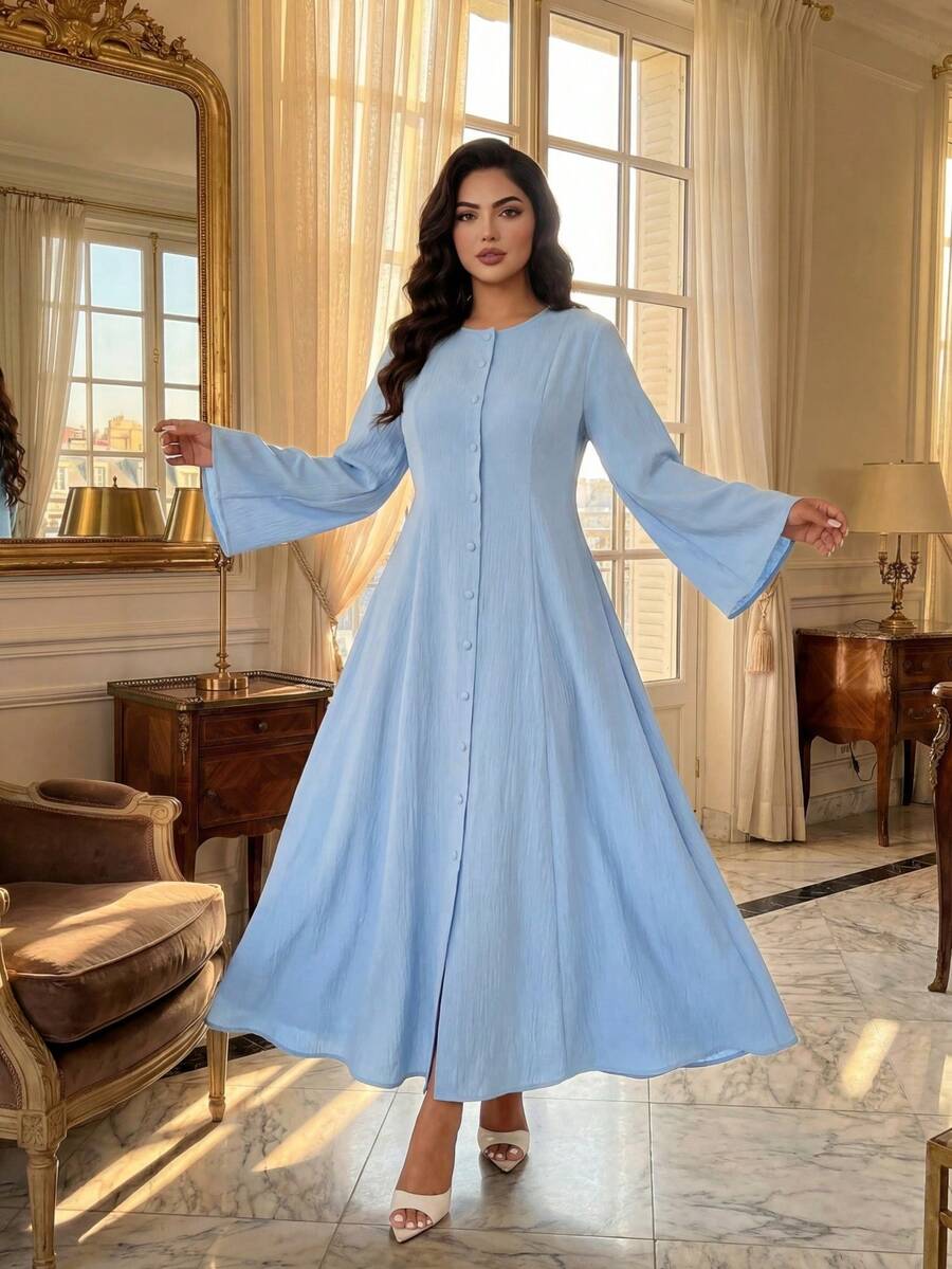Fit detail of Elegant Plus Size Flare Dress for Women - Perfect for Spring, Autumn, Office, and Travel
