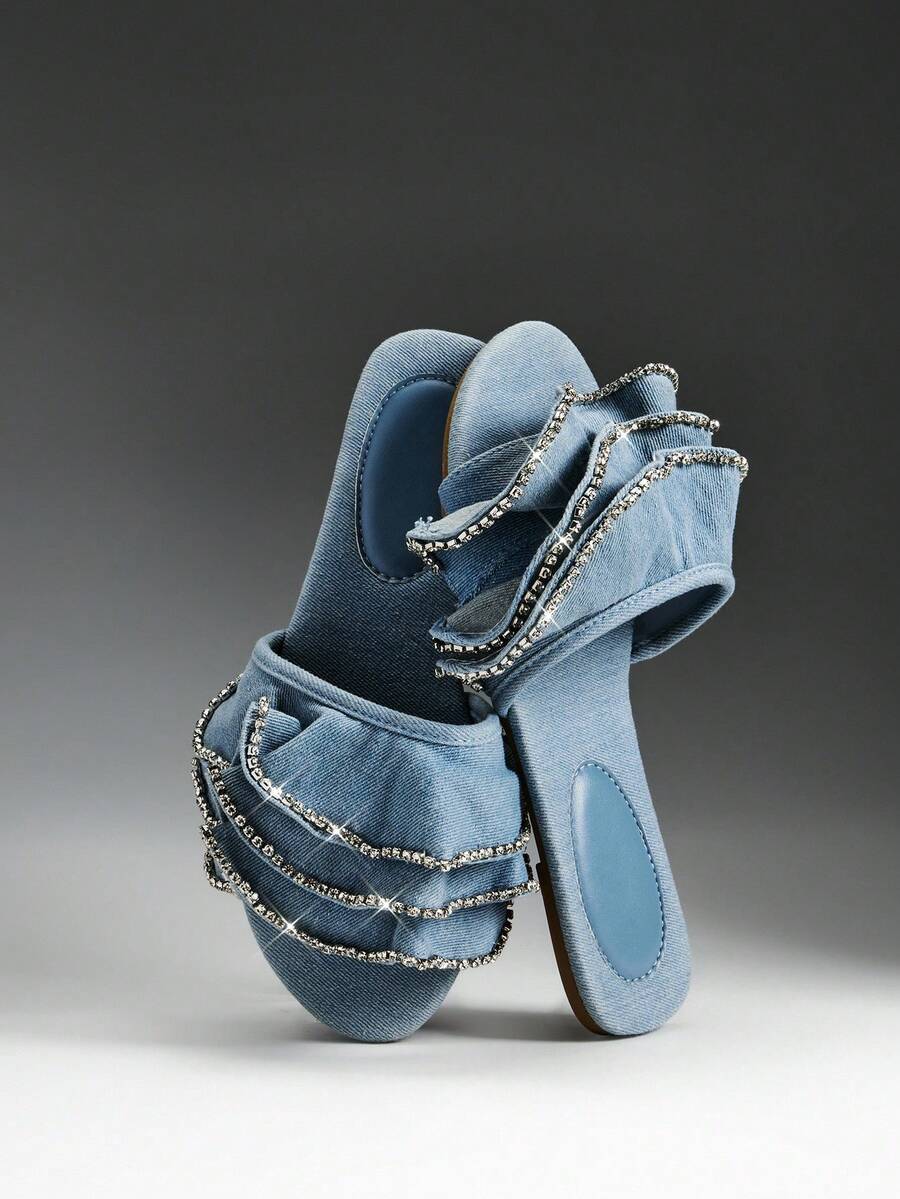 Image 3 - back view of Women's Ruffled Chiffon Flat Sandals - Perfect for Summer, Christmas & Valentine's Day