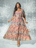 Image 19 - colorway view of Elegant Plus Size Floral Print Pleated Dress for Women - Romantic and Stylish Fashion Statement