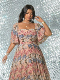 Image 20 - detail shot of Elegant Plus Size Floral Print Pleated Dress for Women - Romantic and Stylish Fashion Statement