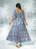 Image 10 - styled outfit of Elegant Plus Size Floral Print Pleated Dress for Women - Romantic and Stylish Fashion Statement