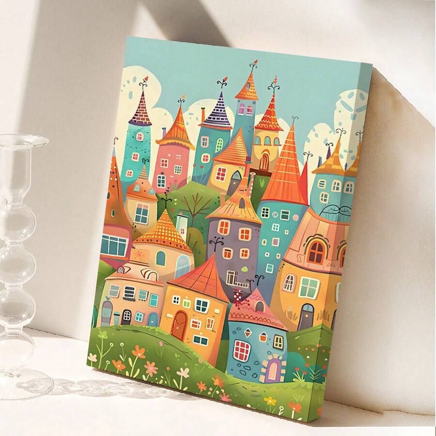 Transform your child's room into an enchanted storybook world with this whimsical fairy tale village wall art. Featuring vibrant, colorful illustrations of charming cottages, magical forests, and storybook characters, this 2D design brings imagination to life. Perfect for nurseries, bedrooms, and playrooms, this cheerful artwork appeals to both boys and girls. The non-woven fabric material is durable and easy to install, making it an ideal gift for baby showers, birthdays, or any special occasion. 