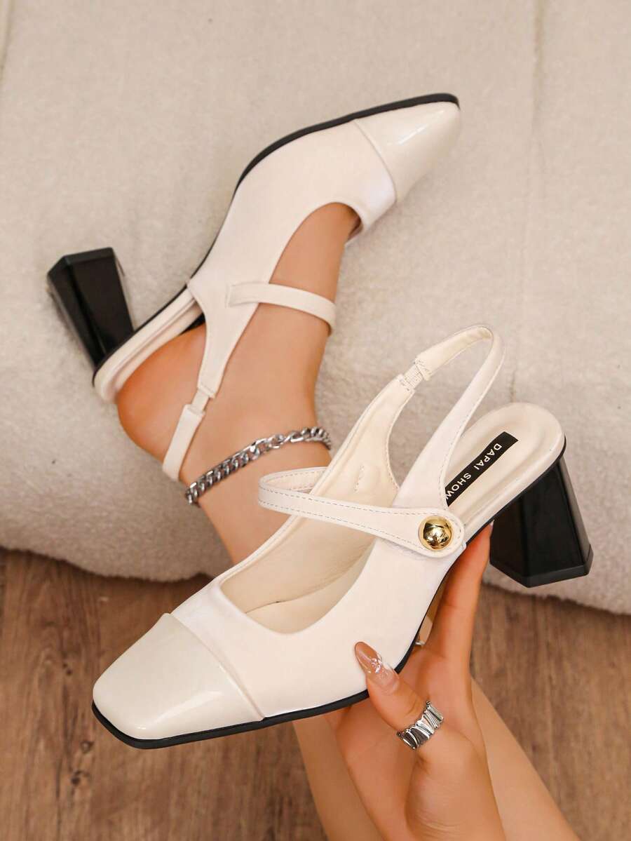 vintage peep toe block heel pumps image 14 showing visible heel, toe, strap, color, and material details
