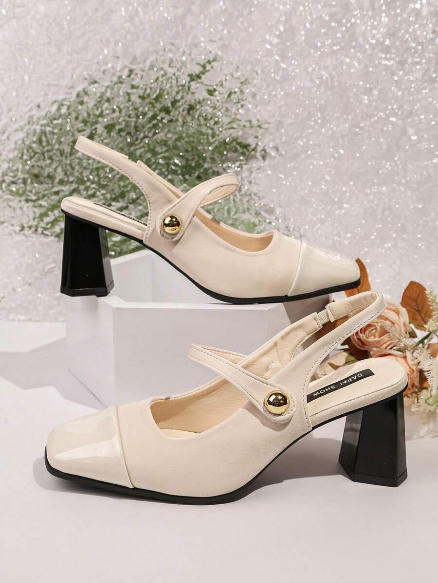 vintage peep toe block heel pumps image 1 showing visible heel, toe, strap, color, and material details