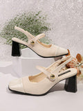 vintage peep toe block heel pumps image 2 showing visible heel, toe, strap, color, and material details