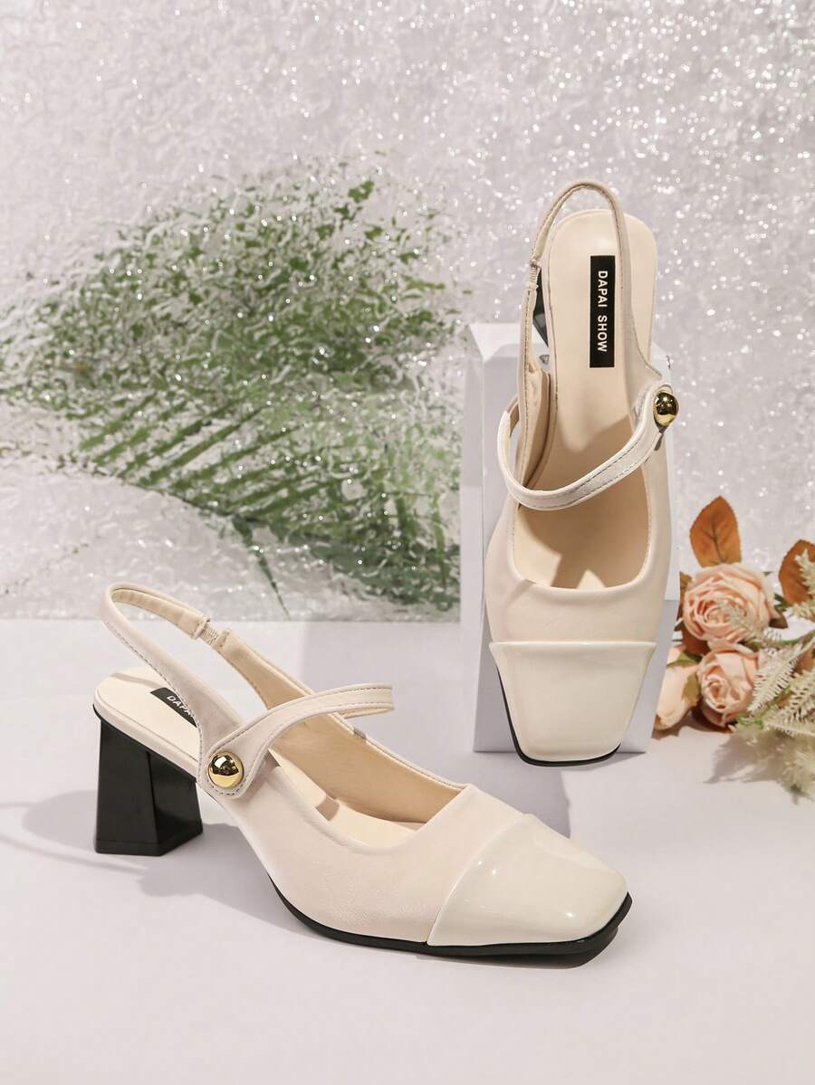 vintage peep toe block heel pumps image 1 showing visible heel, toe, strap, color, and material details