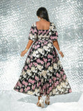Image 6 - full length view of Elegant Plus Size Floral Print Pleated Dress for Women - Romantic and Stylish Fashion Statement