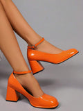 patent Mary Jane block heel pumps image 23 showing visible color, material, toe, strap, heel, sole, or lace details