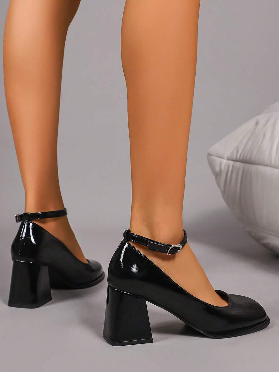 patent Mary Jane block heel pumps image 15 showing visible color, material, toe, strap, heel, sole, or lace details