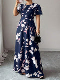 Image 4 - fabric detail of Elegant Plus Size Floral Print Dress for Women - Perfect for Work, Commute, and Summer Outings