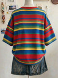Back view of Chic Minimalist Striped Cotton T-Shirt for Women - Perfect Gift for Friends for women styling