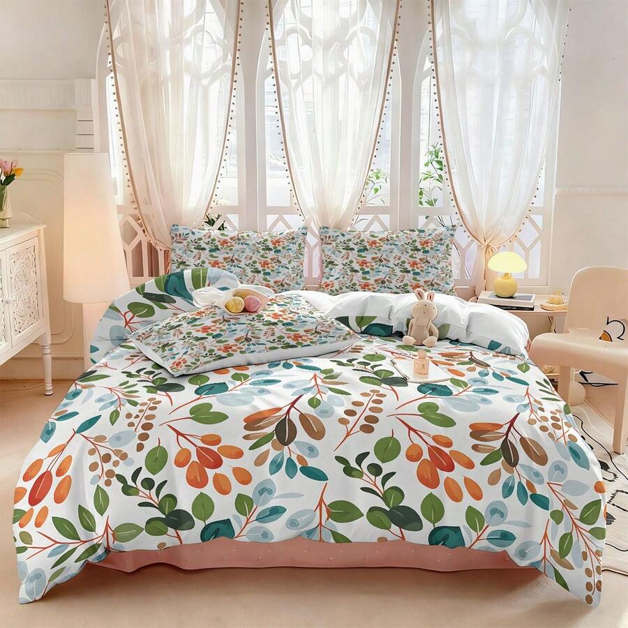 Transform your bedroom with this stunning 3-piece bedding set featuring vibrant floral digital prints. The set includes a duvet cover and matching pillowcases, crafted from 100% polyester for durability and easy care. Perfect for everyday use, this all-season bedding combines comfort with eye-catching botanical design. The digital printing technique ensures vivid, long-lasting colors that won't fade with regular washing. Maintenance is simple-hand wash, machine wash, or dry clean as needed. 