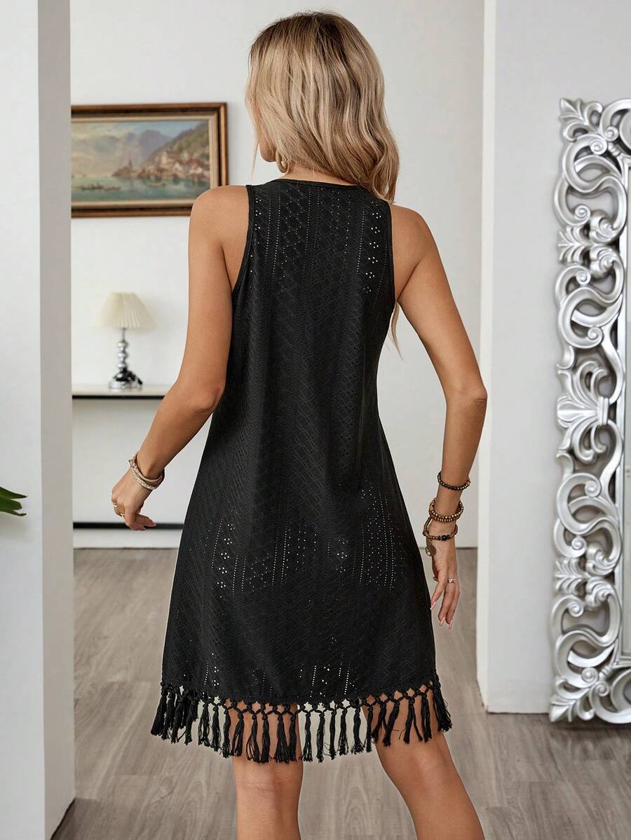 Black fringe mini dress view 1