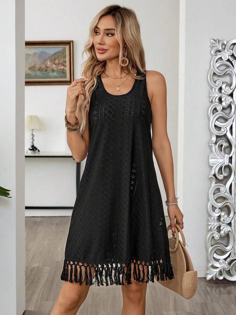 Black fringe mini dress view 4