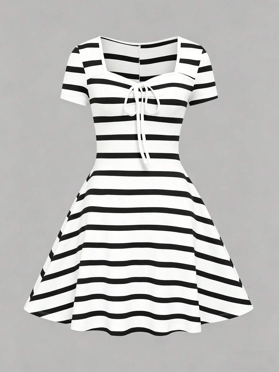 Side view of tie-front knit dress for daily styling