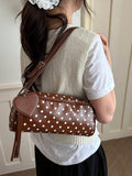 Image 3 - back view of Retro Polka Dot Handbag – Chic Versatile Shoulder Bag with Tassel for Summer 2026