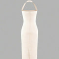 Cream solid fitted midi dress detail
