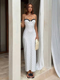 White floral crisscross halter maxi dress