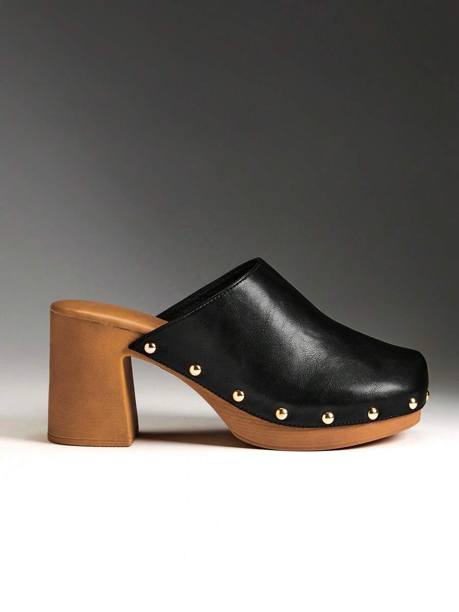 Image 8 - styled outfit of Women's Minimalist Thick Platform Slip-On Pumps with Stylish Rivet Details