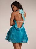 Blue chiffon mini dress view 2
