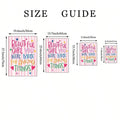 Pink motivational canvas print with cheerful lettering and decorative accents