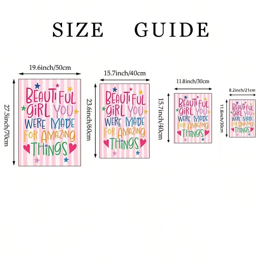 Pink motivational canvas print with cheerful lettering and decorative accents
