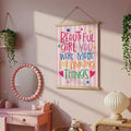 Framed Beautiful Girl quote poster with colorful feminine design