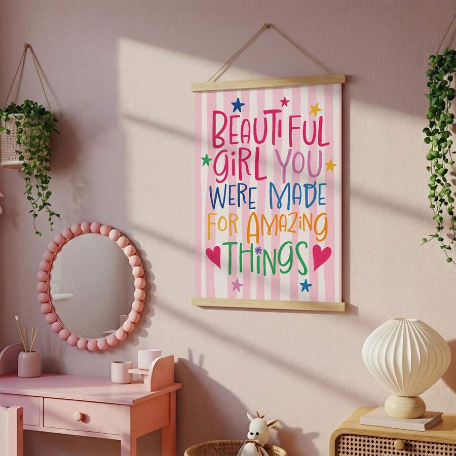 Framed Beautiful Girl quote poster with colorful feminine design
