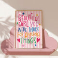Pastel striped inspirational wall art for a girl’s bedroom