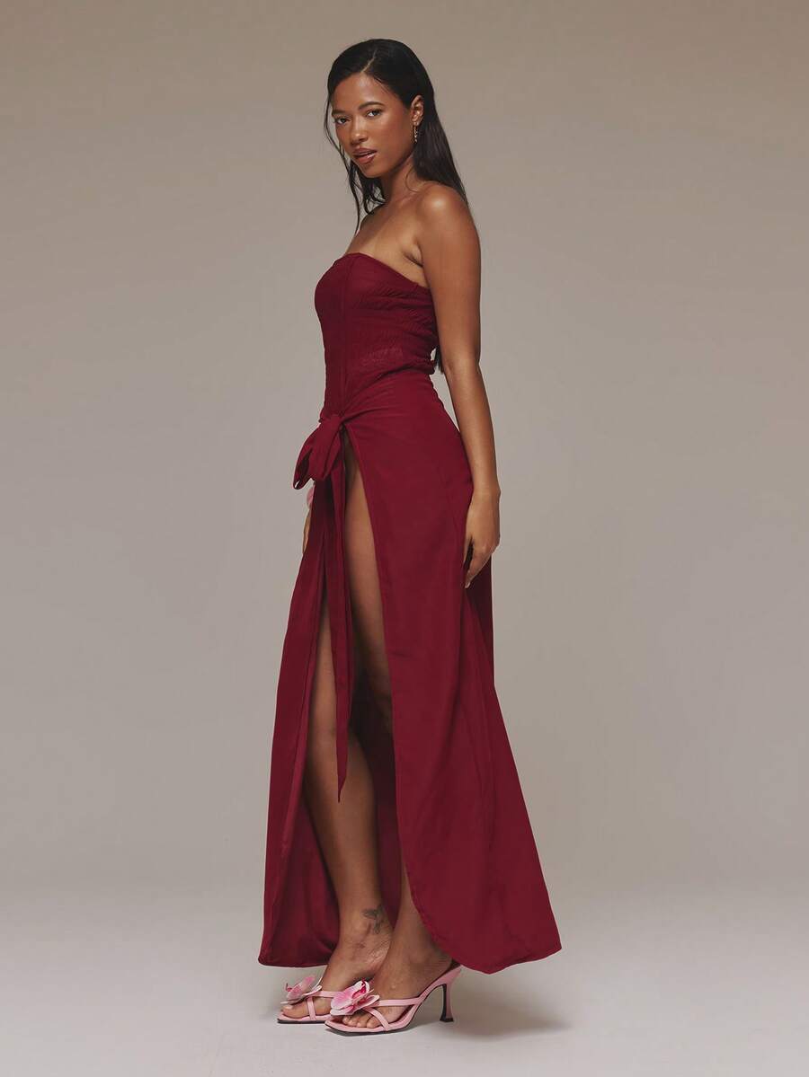 Red bandeau two-piece set view 4