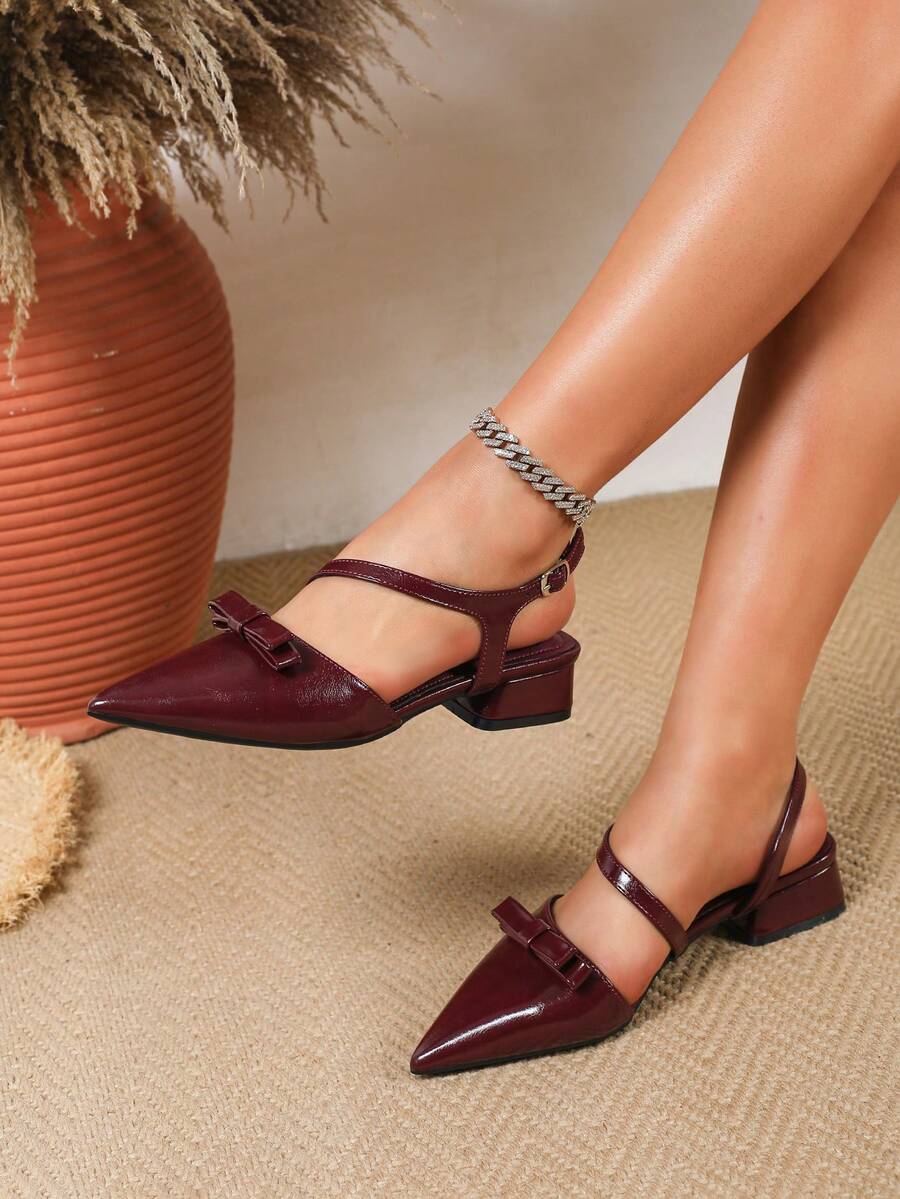 burgundy bow slingback pumps image 1 showing visible heel, toe, strap, color, and material details
