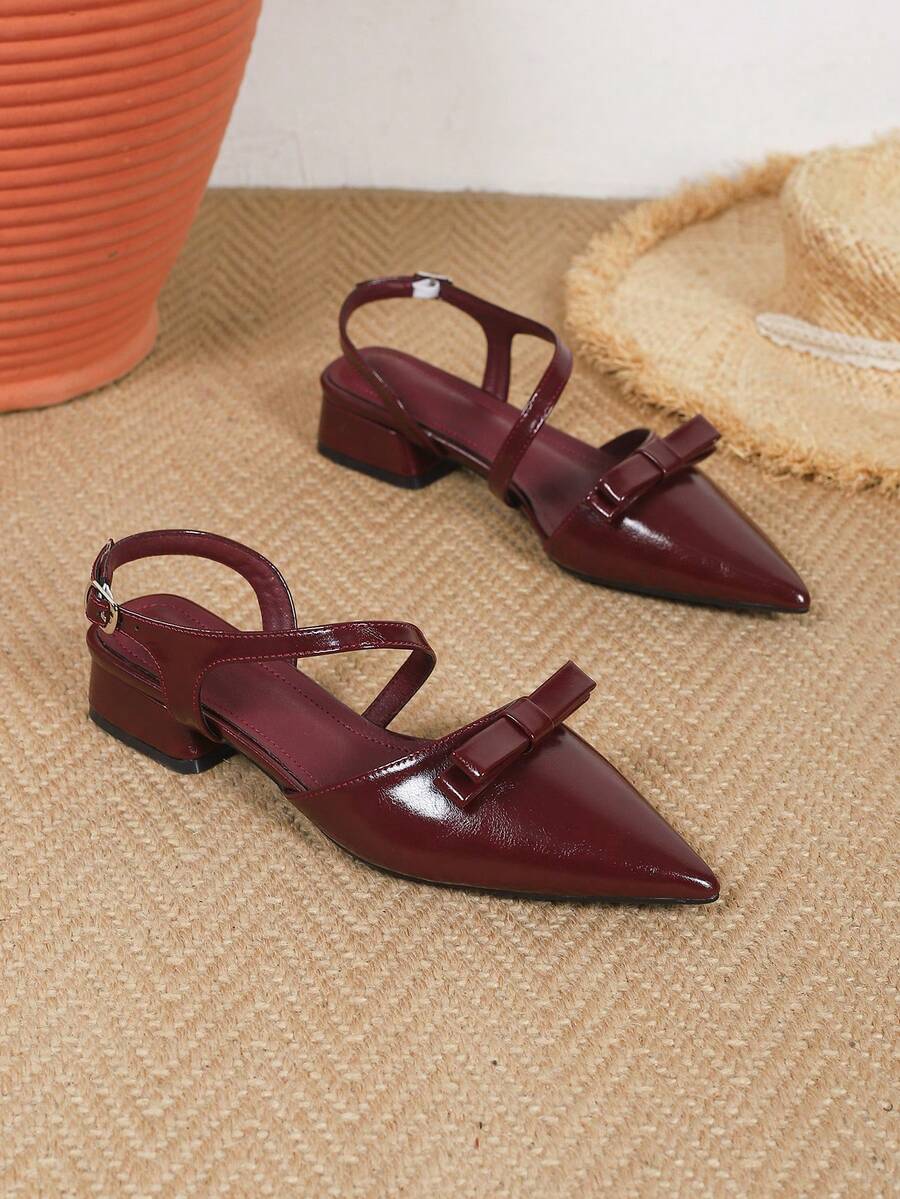 burgundy bow slingback pumps image 4 showing visible heel, toe, strap, color, and material details
