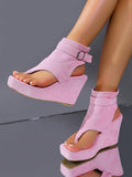 Toe post view of Stylish Women's Thick Sole Wedge Sandals: Comfort Meets Versatility for colorful wedge sandal styling