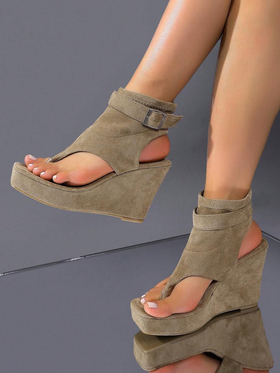 Back view of Stylish Women's Thick Sole Wedge Sandals: Comfort Meets Versatility for colorful wedge sandal styling
