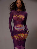 Side angle of long sleeve bodycon dress with split thigh detail
