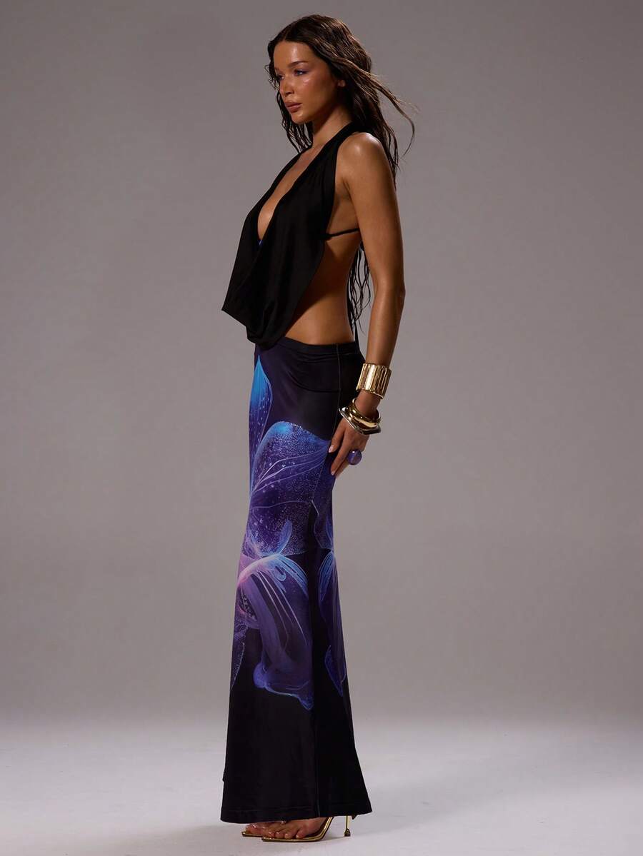Back view of slim fit vacation maxi dress for beach evenings