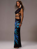 Back angle of slim fit holiday maxi dress for warm-weather nights