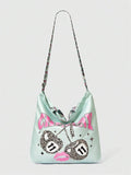 Mint graphic tote crossbody bag with detachable strap and soft rectangular body