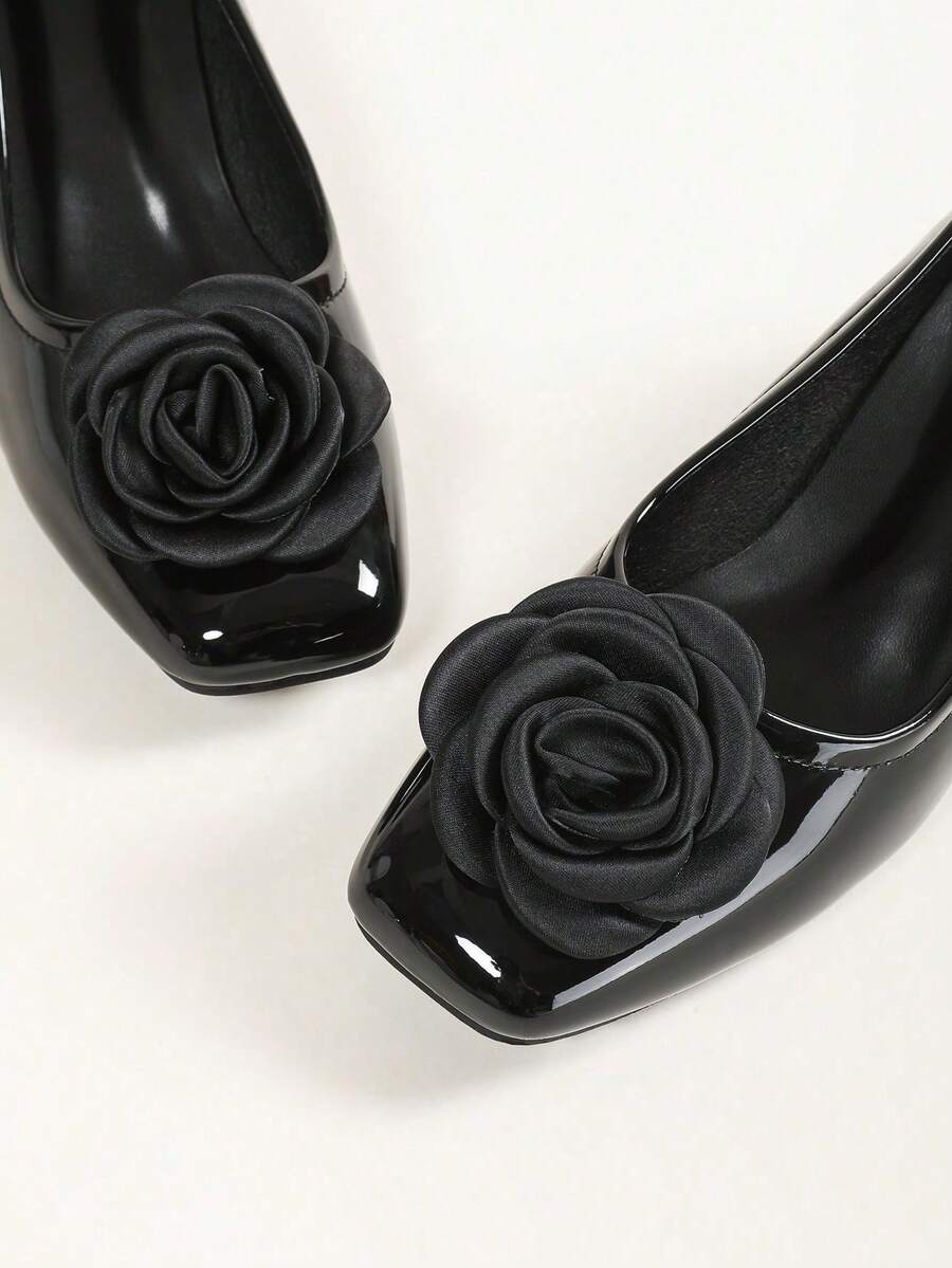 Image 1 - front view of Handmade Red High Heel Pumps for Women with Retro Daisy Decor - Stylish Round & Square Toe Design for Spring & Autumn