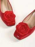 Image 5 - toe detail of Handmade Red High Heel Pumps for Women with Retro Daisy Decor - Stylish Round & Square Toe Design for Spring & Autumn