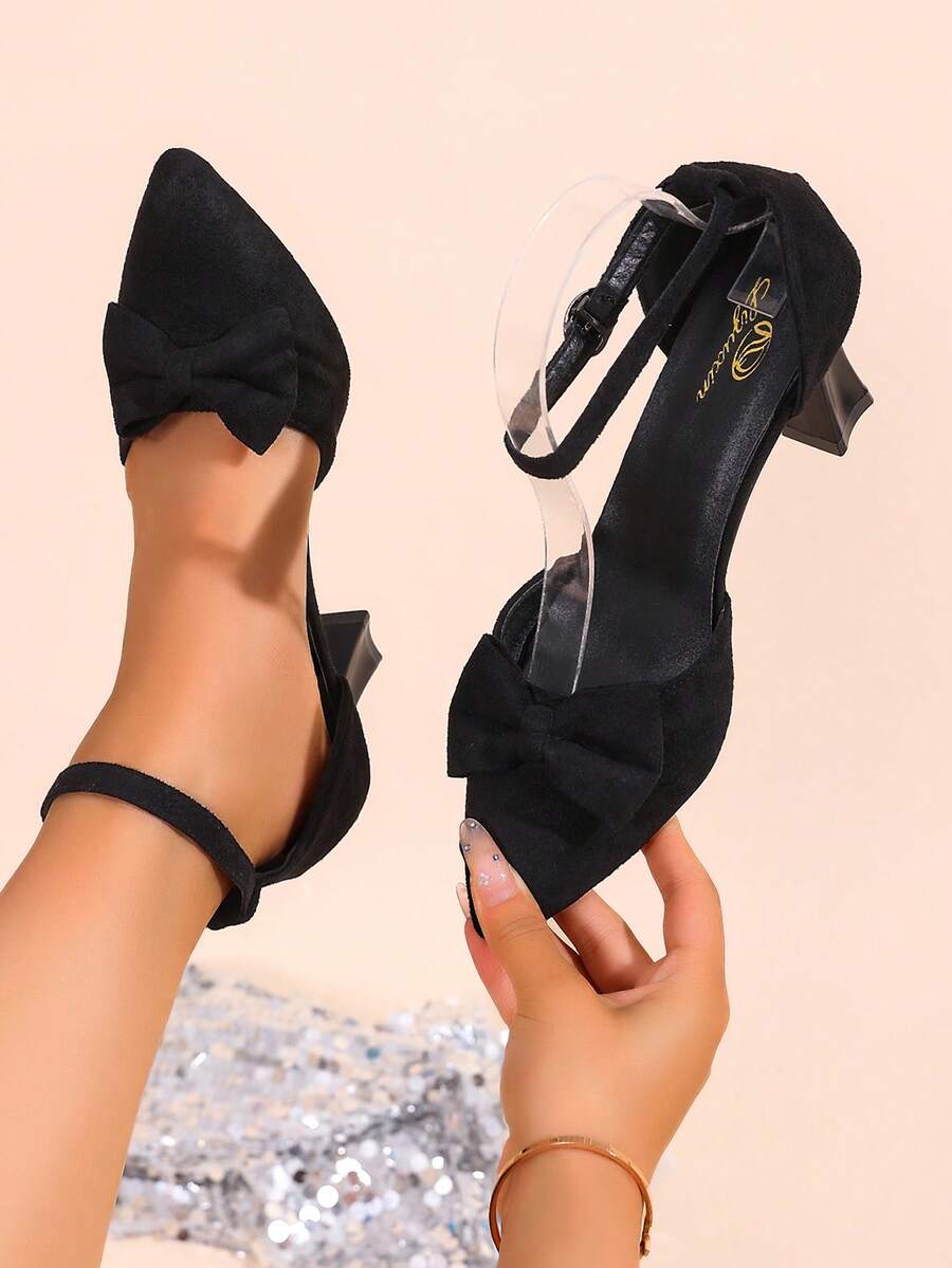 Back view of Chic Pointed Toe Suede High Heels with Bow Detail for Stylish Women - Perfect for Parties and Events for shoes styling