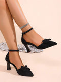 Side view of Chic Pointed Toe Suede High Heels with Bow Detail for Stylish Women - Perfect for Parties and Events for shoes styling