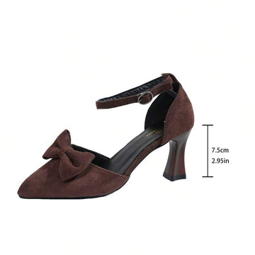 Front view of Chic Pointed Toe Suede High Heels with Bow Detail for Stylish Women - Perfect for Parties and Events for shoes styling