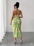 Image 17 - vacation outfit of Plus Size Women’s Tie Dye Pleated Casual Halter Neck Dress for Trendy Party Outings